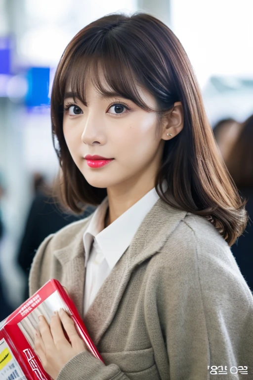 career woman,make,Idol,model,cute,,indoor,medium hair,droopy eyes,fluffy,refreshing,Korean,Minato-ku,beautiful,White system,Wave winding,Parallel eyebrows,see-through bangs,Red Lip,Office Casual,tear bag,looking at the camera,Hair in the wind,female announcer,airport,both hands,Beauty,Cosmetics Advertising