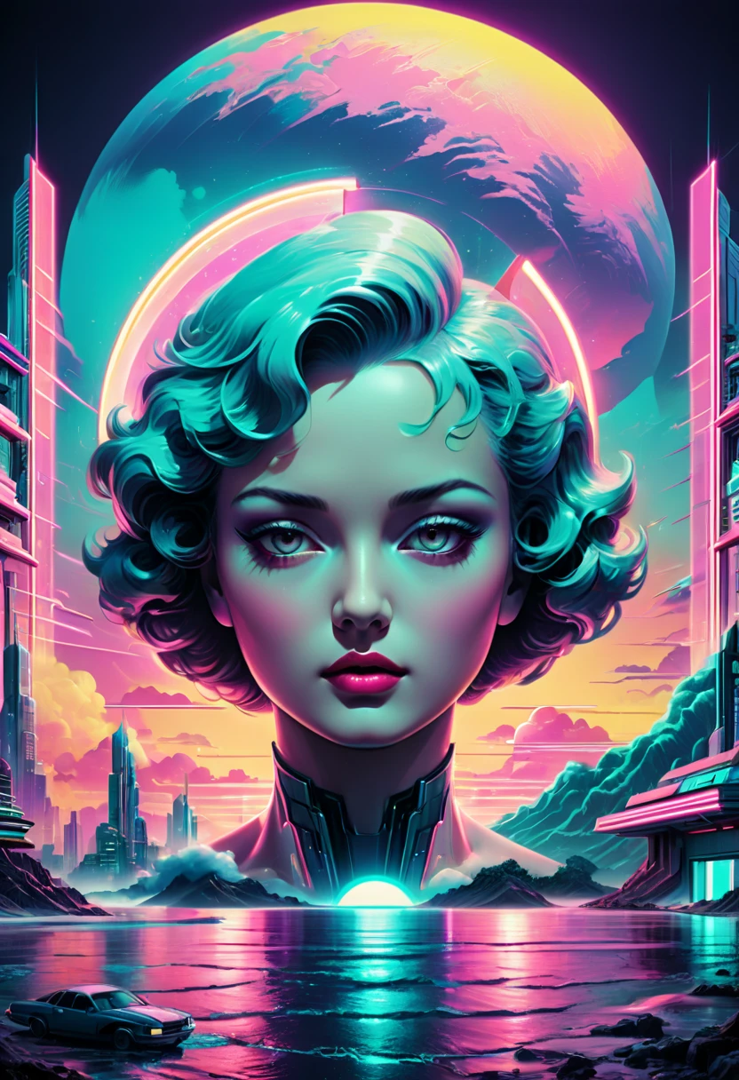 Vaporwave Aesthetic art, retro futurism art, Art Deco, neon, panoramic, Ultra high saturation, (best quality, masterpiece, Representative work, official art, Professional, 8k)