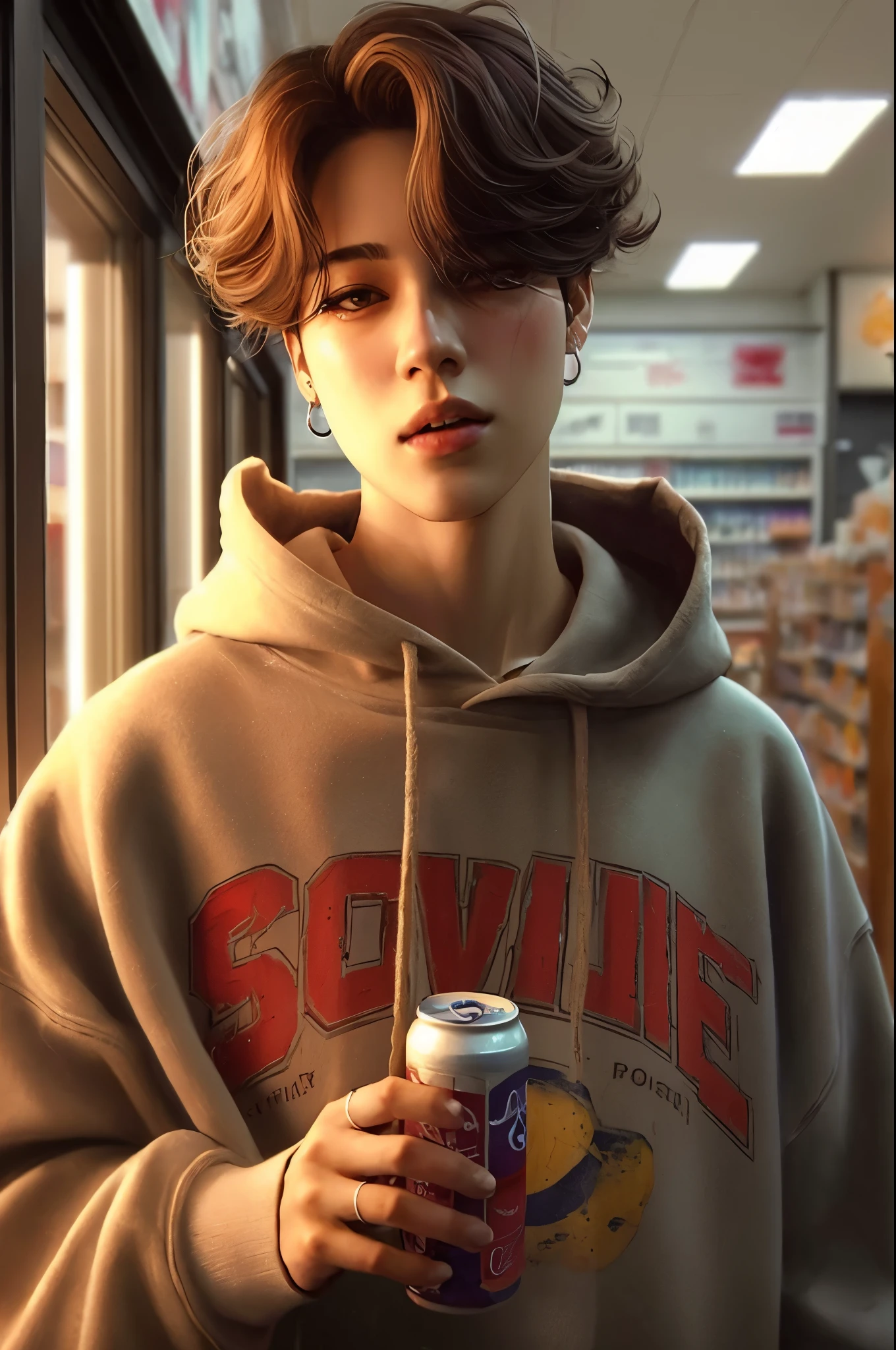 imagem arafada de uma mulher segurando uma lata de refrigerante, obras de arte no estilo de guweiz, realistic Estilo de arte, estilo de arte realista, retrato de lofi, por Yanjun Cheng, pintar ulzzang, estilo anime 3 d realista, inspired por Yanjun Cheng, realism art style, garota com tema de refrigerante, fotorrealista!!!!!!! Estilo de arte, por Jeonseok Lee