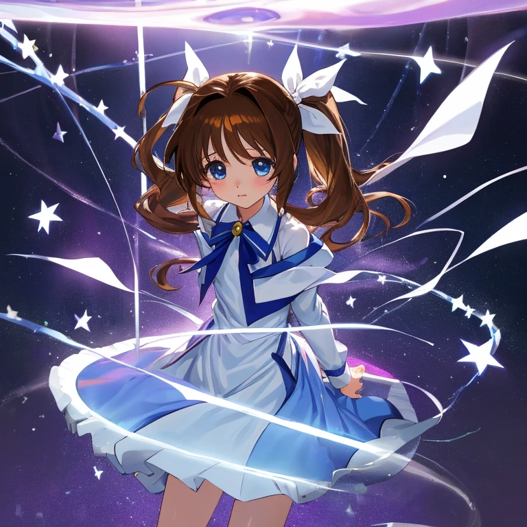 {{{{amazing quality, great quality, high quality, very aesthetic, aesthetic, best quality}}}}, 
realistic, photo, shadow, Three-dimensional, absurdres, Digital art, 
{{{magical girl lyrical nanoha}}}, {{{Nanoha Takamachi}}}, 11 years old, 
brown hair, medium hair, shiny hair, twin tails, white ribbon, 
blue eyes, big eyes, round eyes, tareme, 
{{flat chest}}, {{small breasts}}, {{detailed body}}, slim thighs, thin thighs, 
barrier jacket, long skirt, long sleeves, bulging shoulders, {A magic wand named "Raging Heart"}, 
{{{{Magical girl}}}}, beautiful girl, one girl, cute, pretty, lovely, charming, teenage, kawaii, younger sister, 