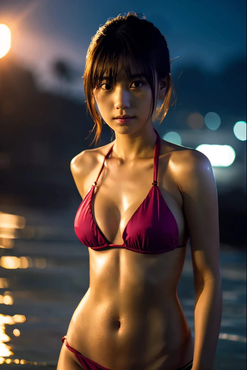 Cinematic lighting Japanese girl bikini top