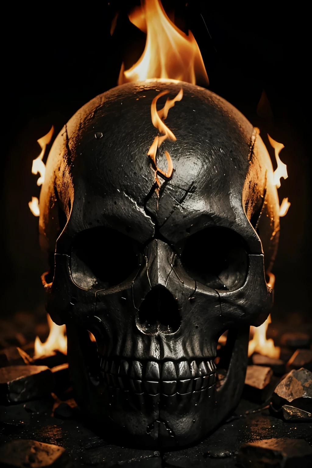 skull head with flames rock and roll music