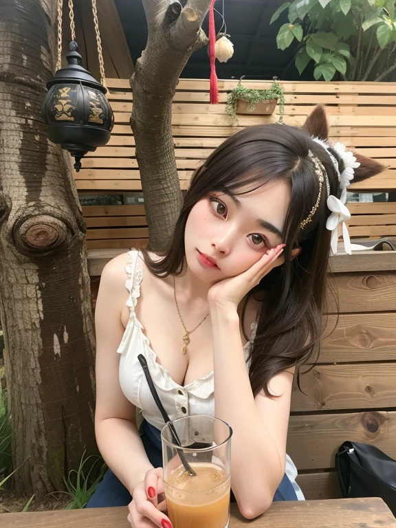Hay una mujer sentada en una mesa con una bebida, Con pelo corto, 19 year old girl, 🤤 girl portrait, joven y hermosa amouranth, muchacha coreana, anna nikonova aka new milkmaid, una young asian woman, chica joven y linda, ulzzang, buena chica joven, dilraba dilmurat, young asian woman