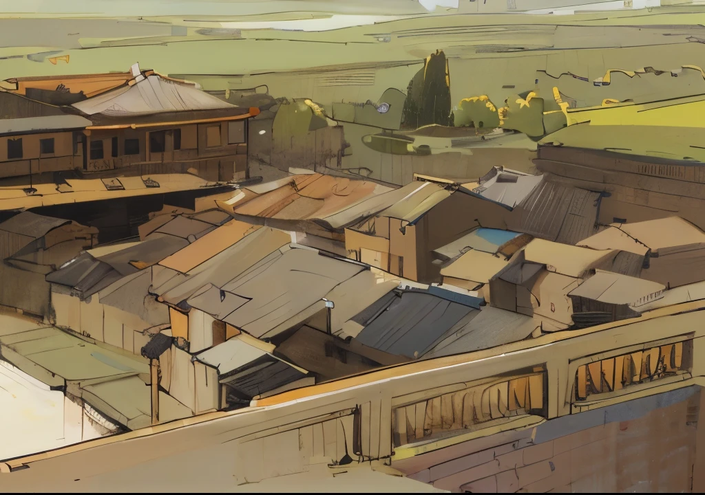 Chinese buildings,A river,There is a sailboat, high quality,lifelike, Art, 8k, looking down,鸟瞰图 概念Art!!,Lots of roof tiles,Old village isometric perspective view,forest park in the distance,Sunlight