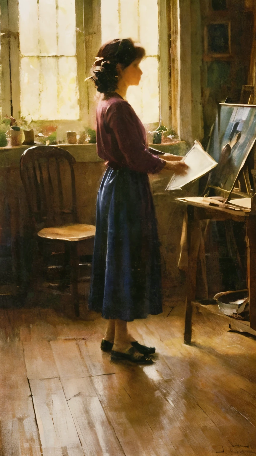 drawing of the subject, a boy in the studio painting a portrait of a girl, next to the girl is her mother, in the background is a table with clay busts, inspired by the painting Firsov Ivan, Dutch painting, inspired by Pieter Jans Saenredam, Dutch painting of the Golden Age, Caspar van Wittel, Hans von Aachen, Dirk de Brey, 18th century art
