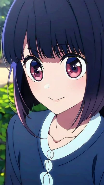 A Girl  ,Age	10
Gender	Female
Eye color	Dark blue*, slate gray*
Hair color	Dark blue*, slate gray* ,In public park, Taking Selfie, Face expression Smile , portrait ,Raw, High quality, masterpiece,