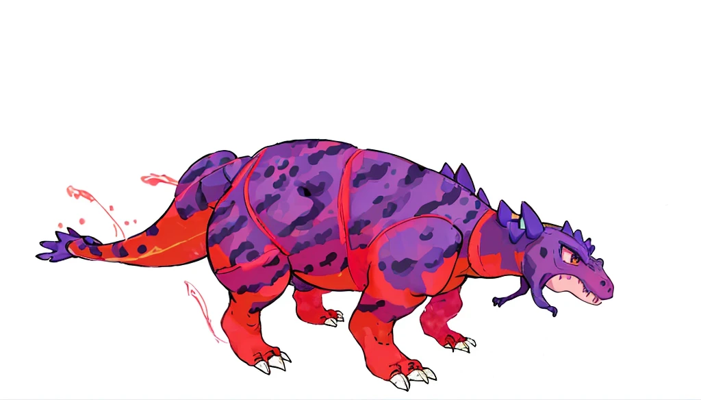 Animal Pokemon, Dinosaur Ankylosaurus version Pokemon, full body, red, Purple, cool pattern