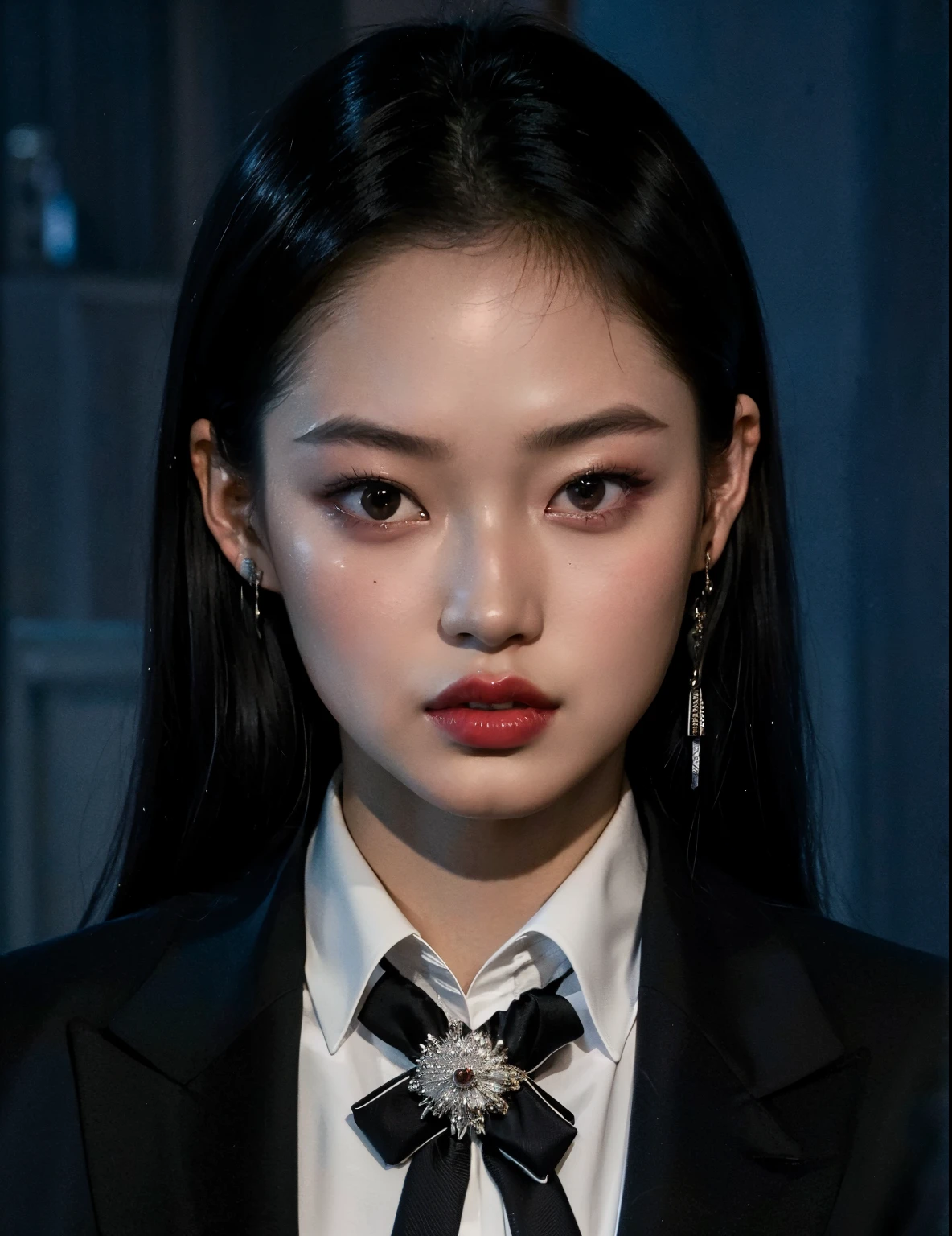 there is a woman wearing a black tie and a white shirt, blackpink jennie, portrait of jossi of blackpink, jossi of blackpink, portrait of kpop idol, jaeyeon nam, yanjun chengt, portrait of female korean idol, heonhwa choe, roseanne park of blackpink, taejune kim, park ji-min, gongbi
