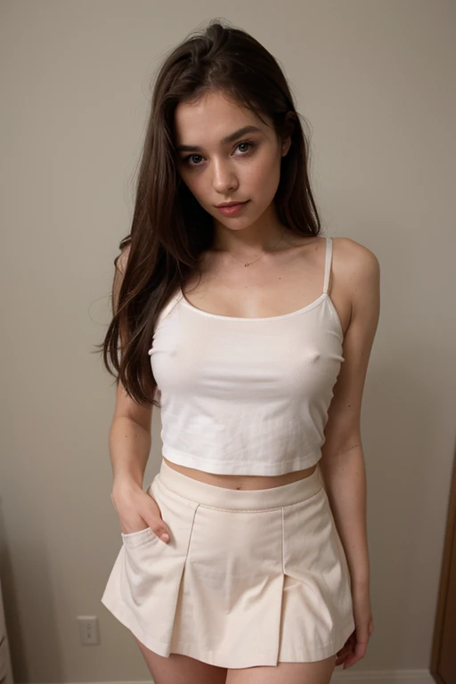 The same girl with a small skirt and neckline