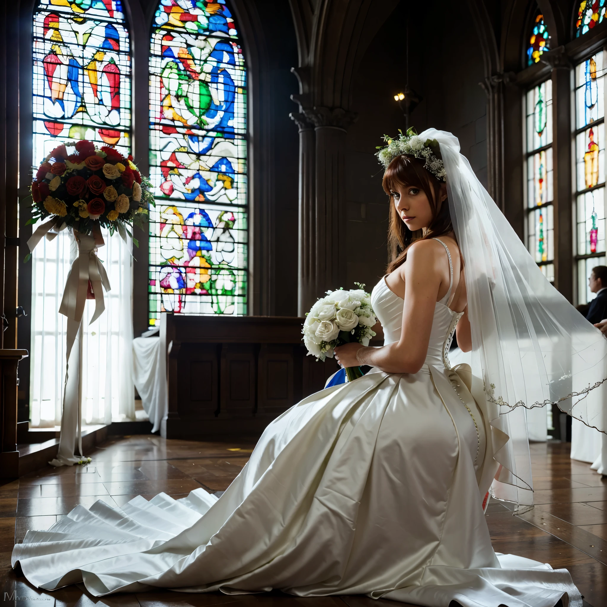1girl, masterpiece, highres, sonicedges_rias_gremory, ((wedding dress, church, bridal veil, wedding, bouquet)) ??? gangbang