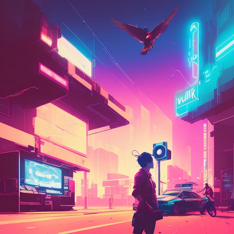 snthwve style, Vaporwave, Pigeons, speakers, big lips in th sky, nvinkpunk, by jeremy mann, by sandra chevrier, by dave mckean and richard avedon and maciej kuciara