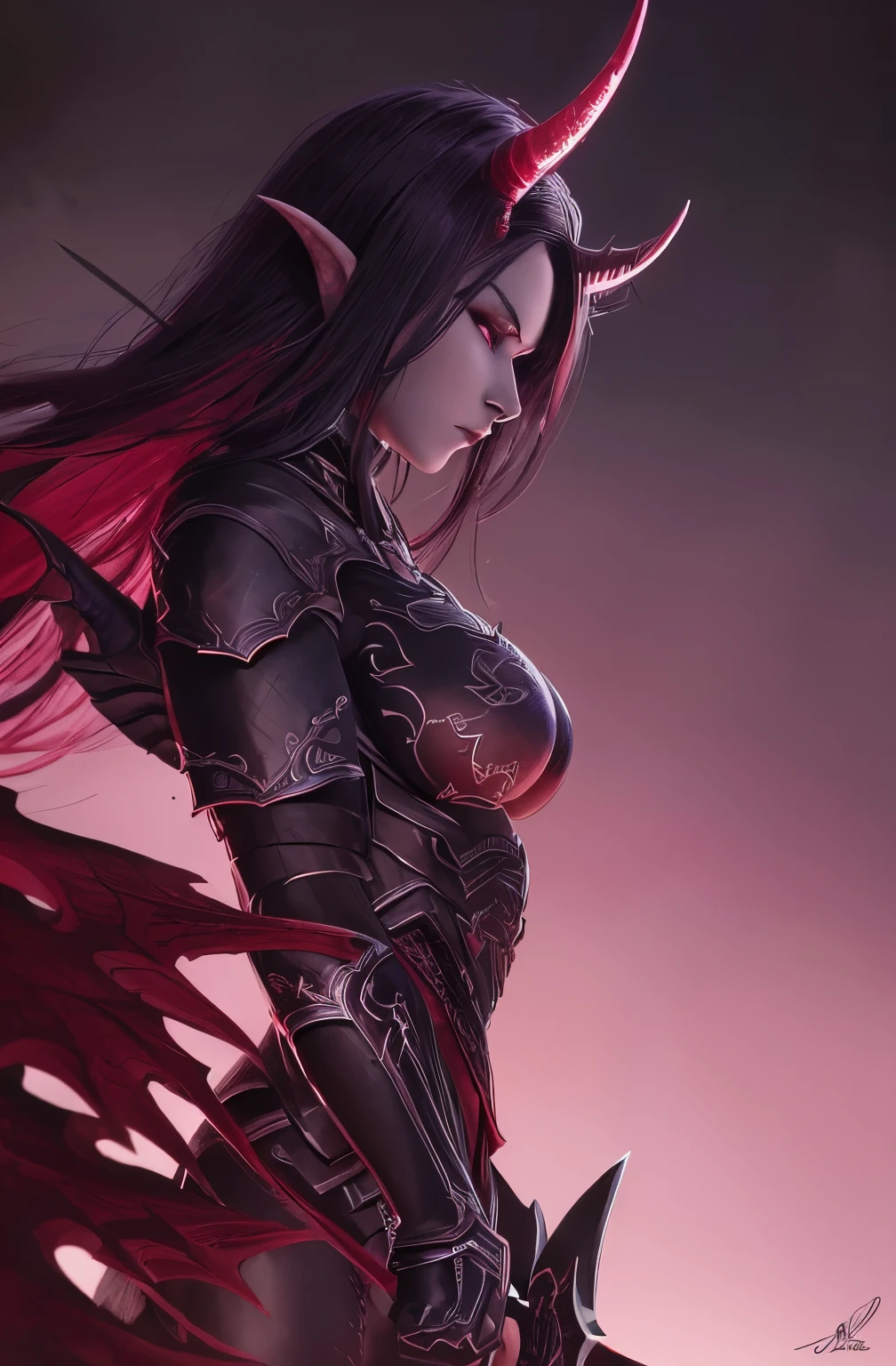 a close up of a woman with horns and a sword, 4k fantasy art, diablo 4 lilith, dark fantasy style art, beautiful elegant demon queen, epic fantasy digital art style, tiefling, epic fantasy art style, demon woman, epic fantasy art style hd, beautiful succubus, tiefling female warlock, dark fantasy artwork, 8k fantasy art