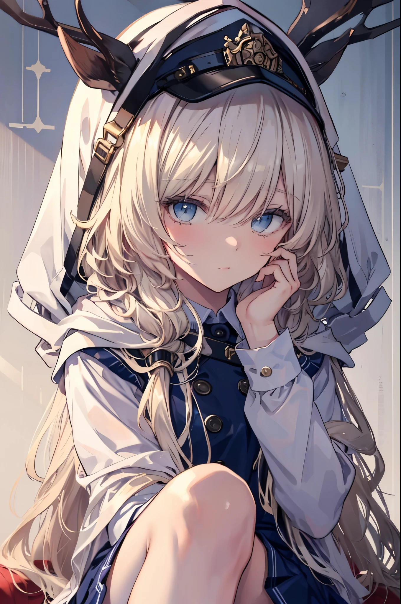 +masterpiece, best quality, super detailed, A schoolgirl, pretty face, Rich details, (long white hair), perfect face, Coveralls, sitting, close up, Shabby sofa