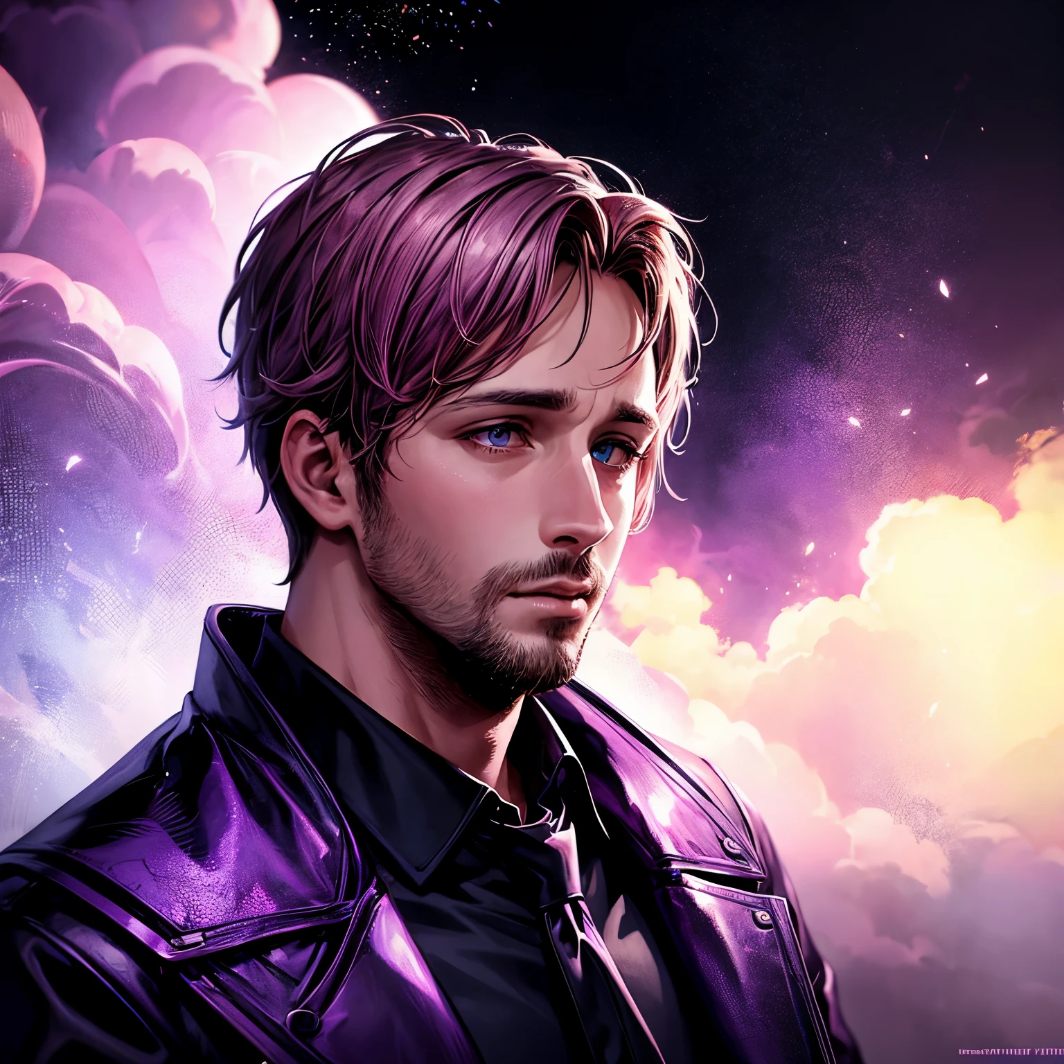 [Ryan Gosling portrait:abstract background:0.5], expressionism, violet tones, mist, smoke, digital art, muted tones, depressive, colorful background <hypernet:discoElysiumStyle_discoElysium (1):1.2