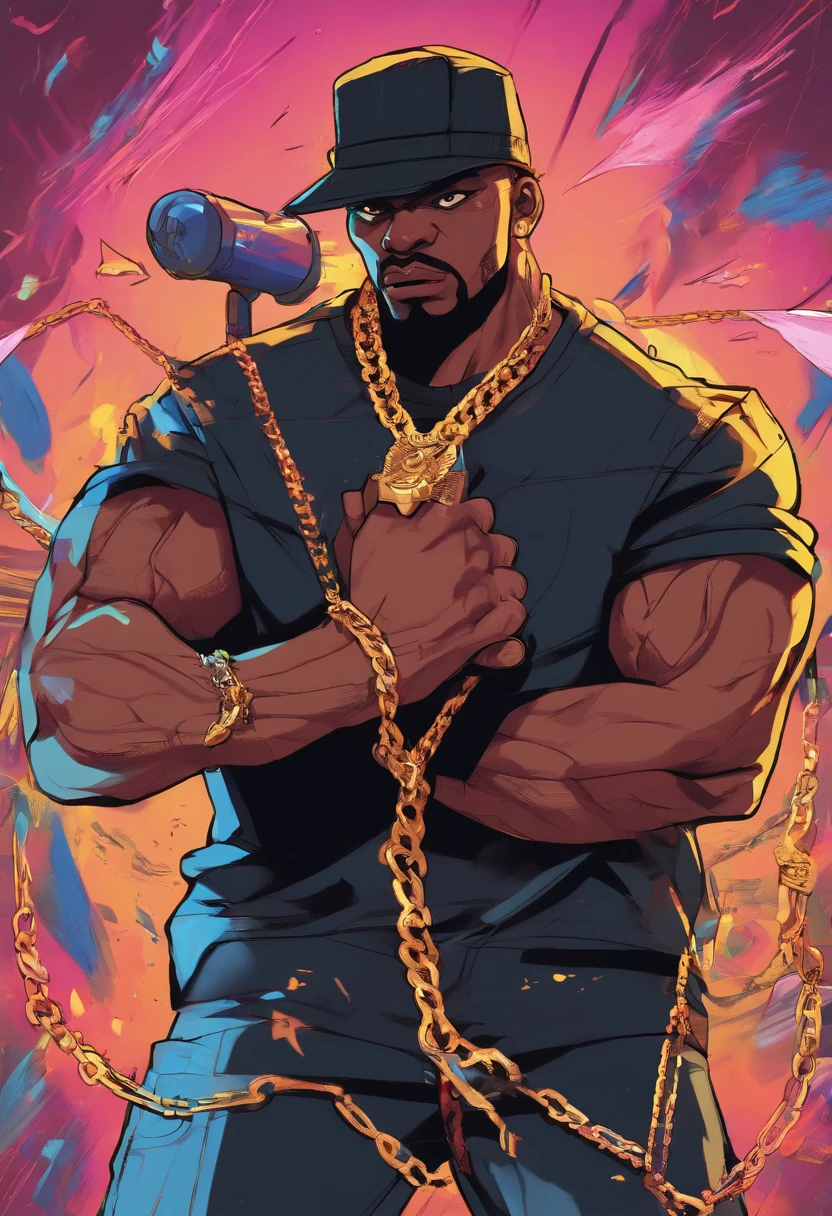 make a tall man with 1.80 tall black man wearing a white tank top wearing loose black pants with a goatee on his face with medium-length curly hair with a serious face with bright light brown eyes a large sword on his back with a large dragon-shaped lightning bolt on the blade with well-developed muscles,manga panel style