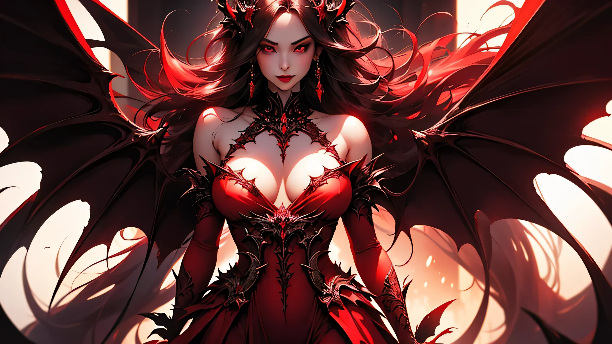 a close up of a woman in a red dress with wings, beautiful succubus, succubus in tight short dress, beautiful elegant demon queen, goddess of anger, demon anime girl, giesha demon, succubus, demon girl, demoness, succubus | medieval, by Yang J, extremely detailed artgerm, legend of the cryptids