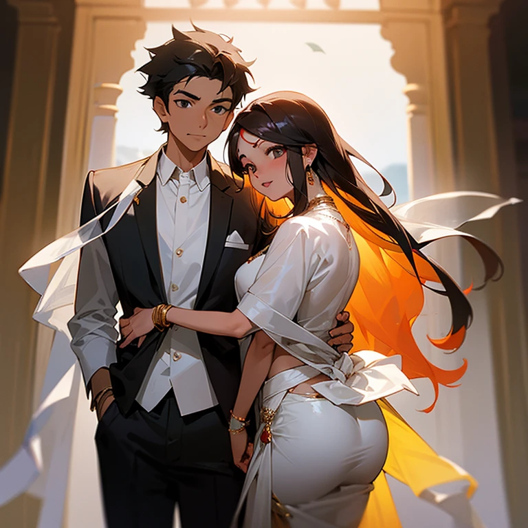 Beautiful couple, named Biplaba and Anjali with white shirt black pant and white saree.