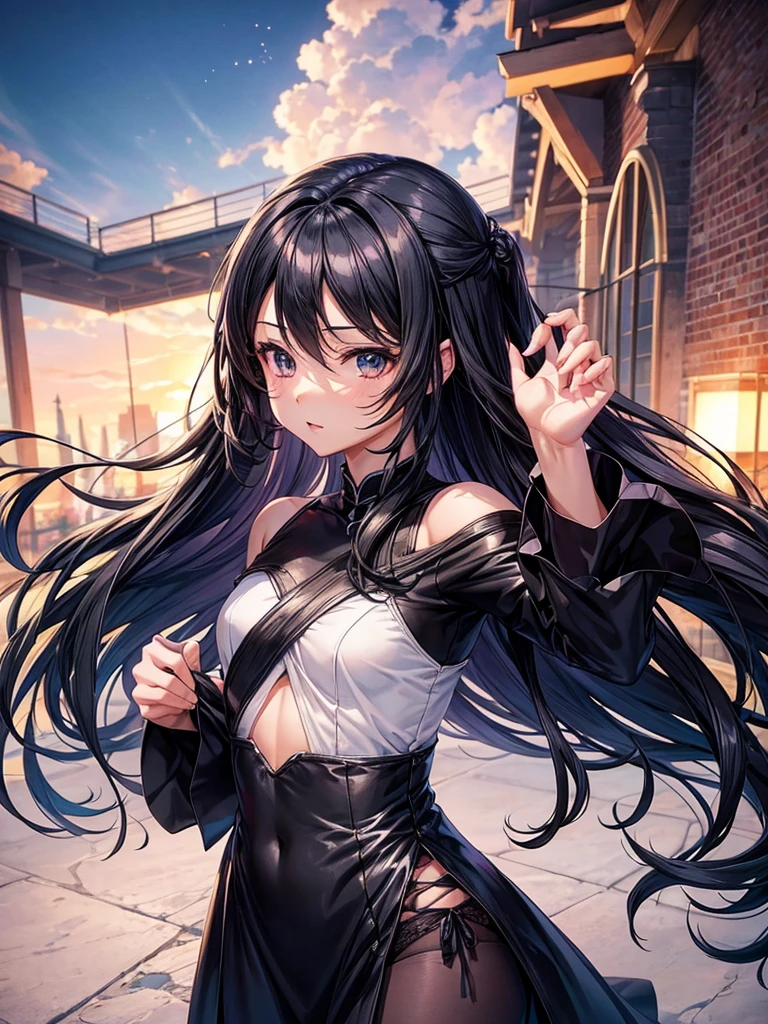 anime girl with long hair and a black dress posing for a picture, sayori, Cute girl anime visual, anime moe art style, taking off her dress, anime girl weaAlsog a black dress, pretty anime girl, (anime girl), cute anime girl, Cute anime wife in a nice dress, attractive anime girl, beautiful anime girl, Also, Smooth anime CG art、Underwear fully visible、sexy