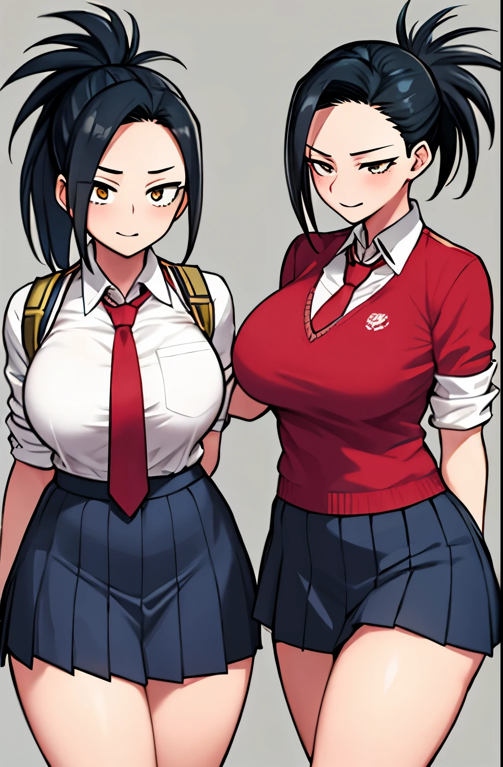 horikoshi kouhei , disorganized, boku no hero academia, High resolution, alone, yaoyorozu momo, school uniform, big breasts, ponytail