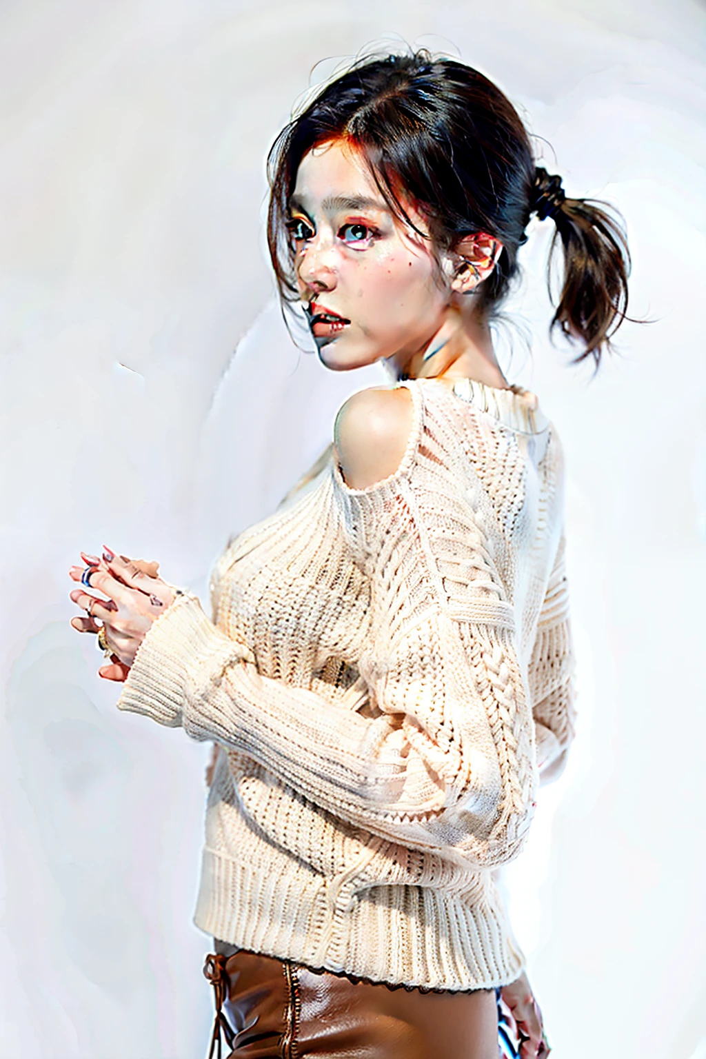 1 girl,sweater,white background,naked