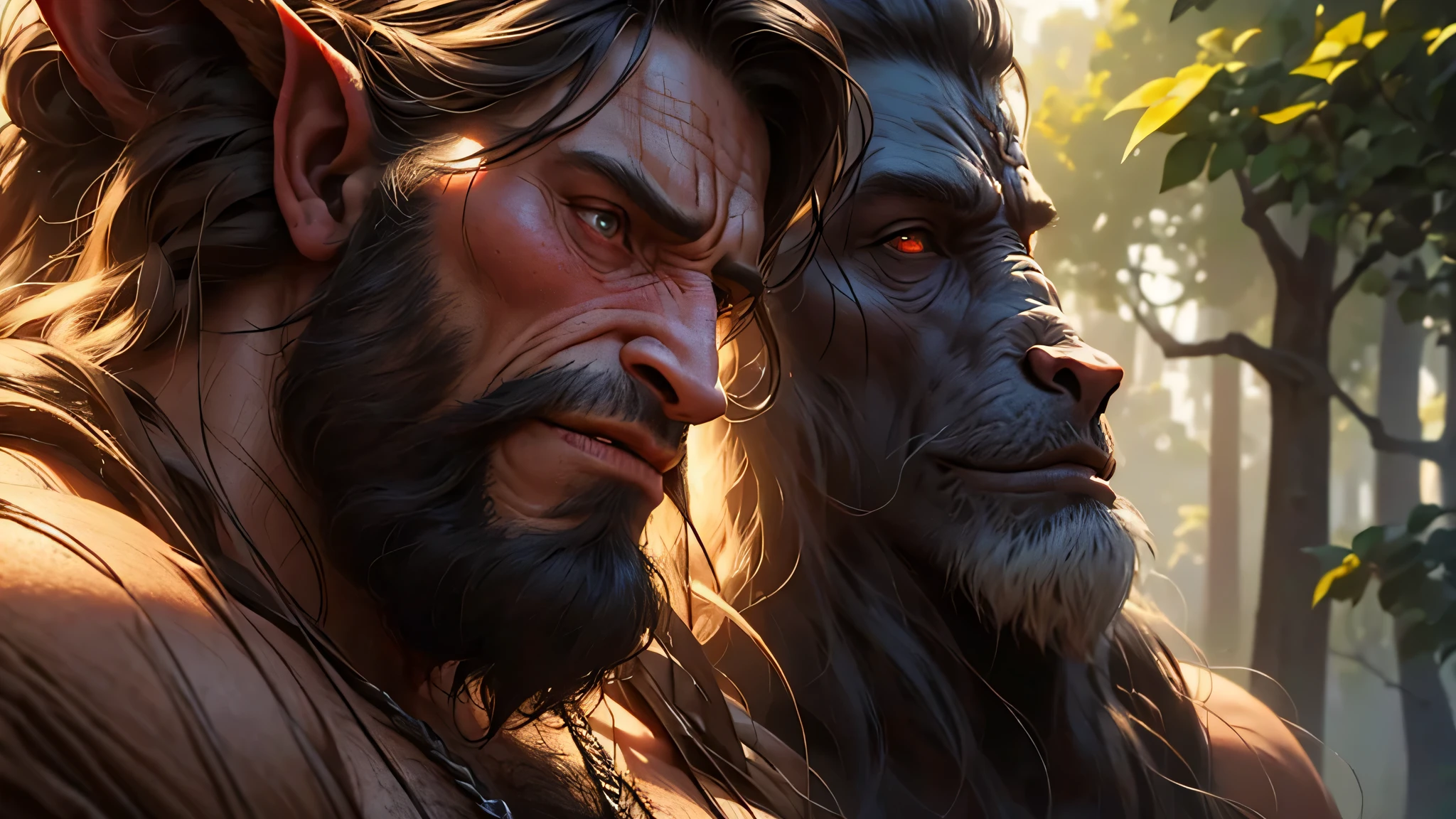 close up of a man with a long beard and a big nose, from warcraft, bugbear, still from a live action movie, frank dillane as a satyr, skinny grunt face, grizzled beard, still from a fantasy movie, wukong, scene from live action movie, movie character