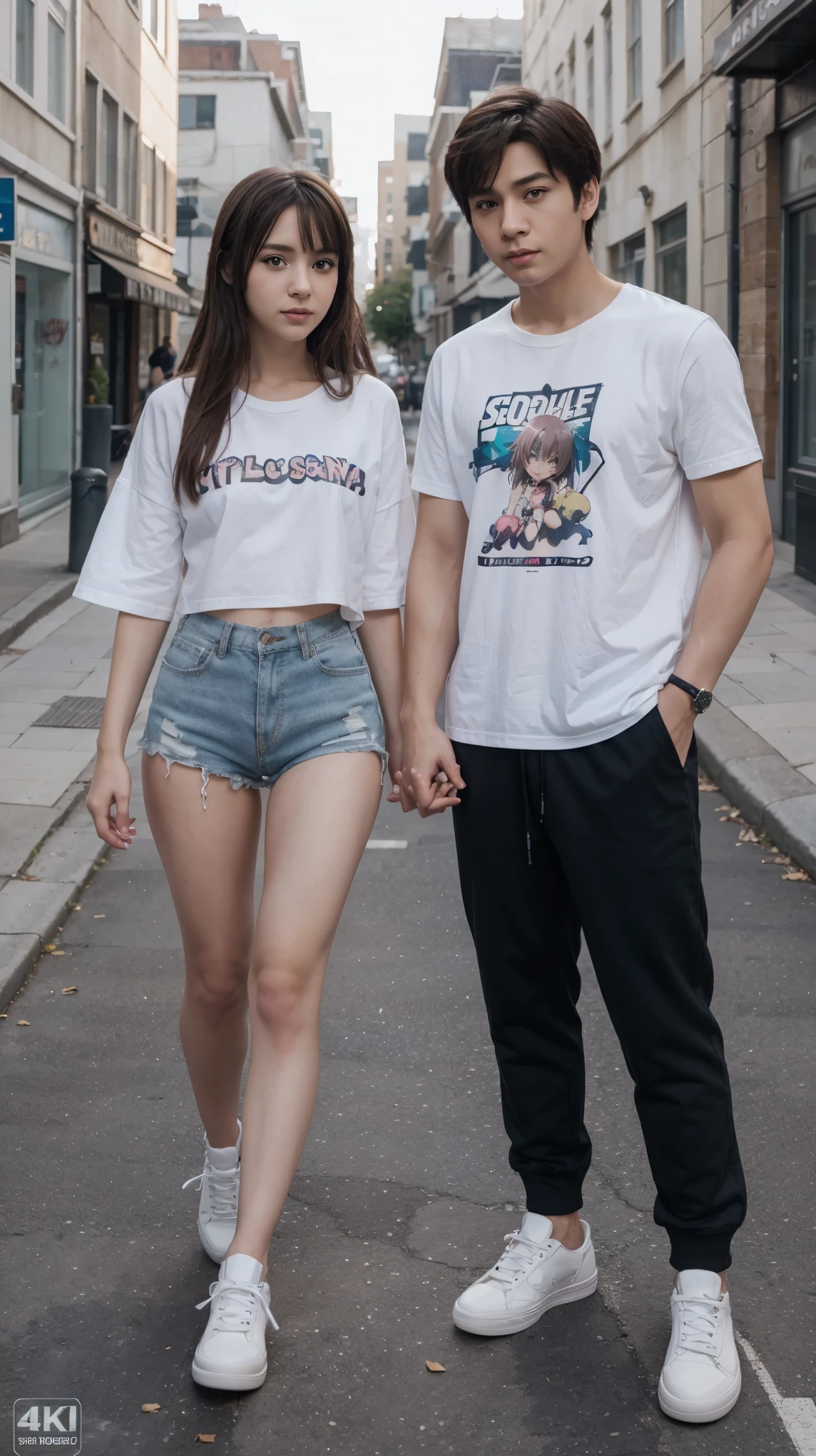 Cute arab feminine boy and girl couple wearing panties on street