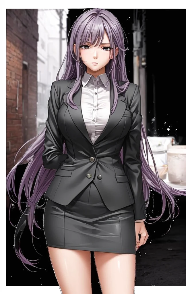 A beautiful woman with long hair and a sharp face is standing glaring at a middle-aged man in a suit.。