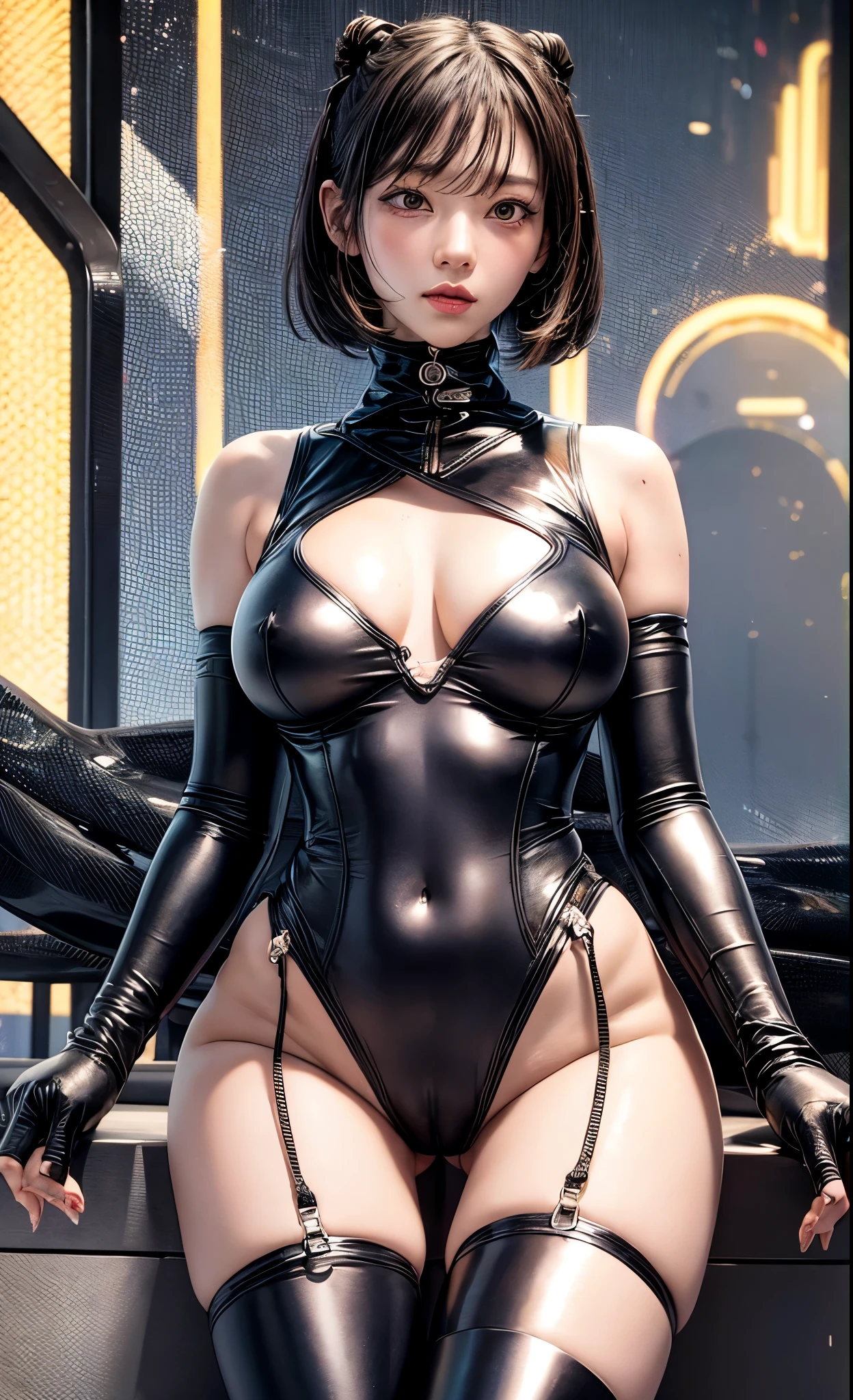 delicate face, 20 year old JjPOP idol {cyborg} girl, (carbon fiber cyborg body), carbon fiber body, {{angled bob}}, (big breasts:1.15), (mechanical joint), bangs, attractive curves, central pelvis, seaside, standing posture, beach, glowing skin, ((Puffia leolas)), (High leg, spread your legs, camel toe, camel toe, vulva shaped:1.25), (cyber punk, Science fiction:1.2), [[[shining neon]]], (Upper body:1.15), (8K, RAW photo, highest quality, masterpiece: 1.45), (NSFW:1.15)、(camel toe, camel toe, vulva shaped:1.25)