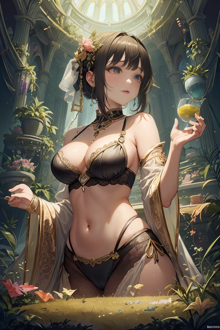 (masterpiece, top quality, best quality, official art, beautiful and aesthetic:1.2), (1 girl), Extremely detailed,rich and colorful,most detailed, official art, unified 8k wallpaper, Super detailed, beautiful and aesthetic, beautiful, masterpiece, best quality, (zendispute, mandala, dispute, endispute) ,holy light,gold foil,gold foil艺术,Flash drawing,Large breasts,Sexy Lingerie