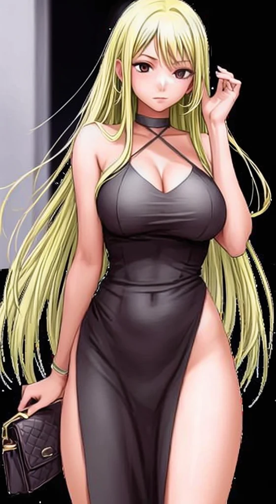 A beautiful woman with long hair, big breasts, and beautiful legs is standing in an erotic outfit.。