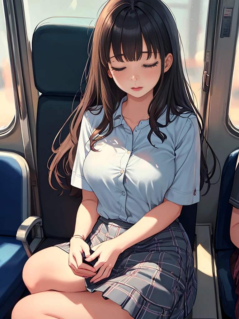 beautiful detailed illustration,amazing art,(((Extremely detailed))),(((iPhone,smartphone,screen,camera app frame))),viewfinder,
sitting 1girl,bangs,female high-school student,sleeping,Closed eyes,panties,skirt,
cowboy shot,from FRONT,nsfw,
,(((Extremely detailed))),On the train, a young woman is sleeping contentedly. Through the gap between her legs and skirt, her panties can be seen. As the vehicle rocks, her peaceful expression and gentle breathing create a calming atmosphere
,(((Extremely detailed)))