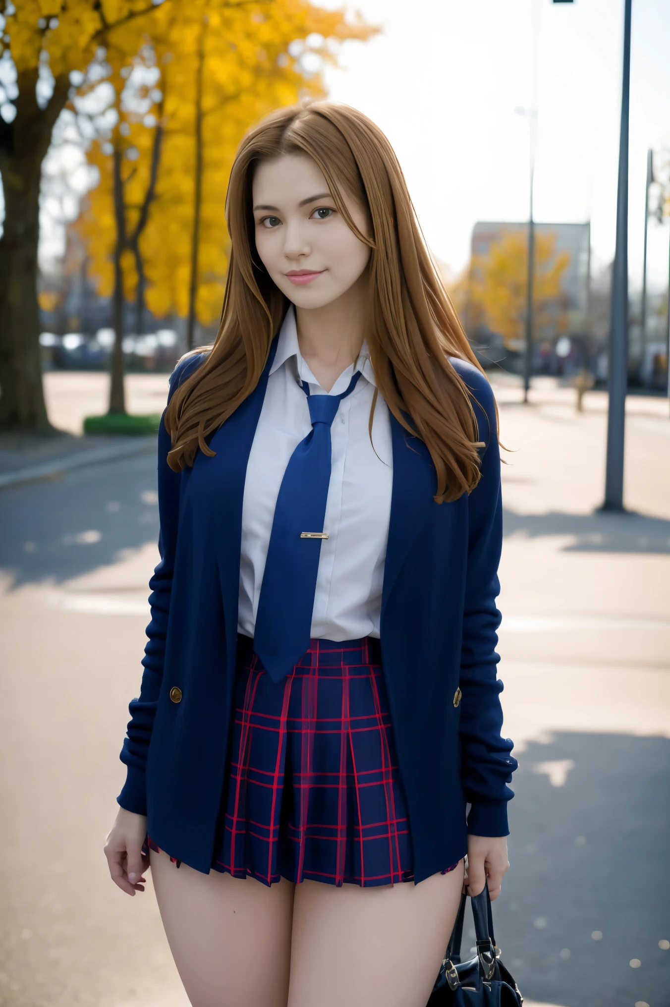 Claire Redfield from Resident Evil, posing seductively to viewer, solo:1, pov, beautiful thick thighs, side view
Sunny city background, natural lighting, long hair, 3/4 body, school attire with jacket and tie, mini pleated skirt