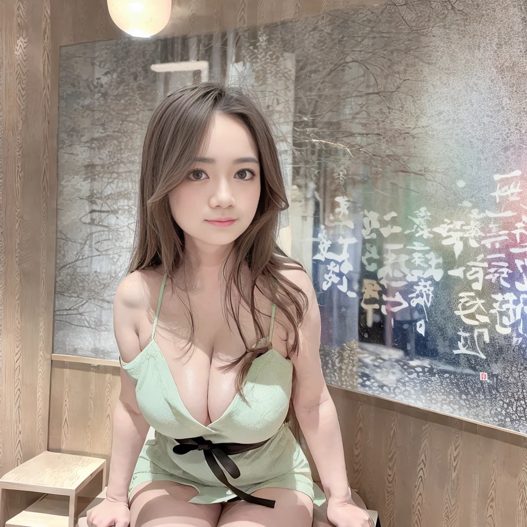 top quality、ultra high resolution、(real picture:1.4)night (dim japanese style room 1.8)(Japanese lamps at both ends of the screen 1.5)Perfect model figure(super big 1.7)(Large breasts 1.7)(big cleavage 1.8)(shoulder length collar 1.9)(None 2.0)(sexy breasts 1.5)(loose chest 1.6)(Lovely yukata)(short yukata 1.8)(colorful yukata)The subject is seated in the center of the screen(sitting 1.8)In front of her was spread a beautiful alluring gaze gentle smile,azy