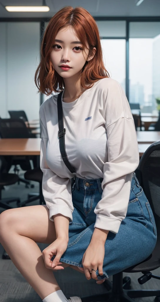 Best Quality Detail:1.2,  realisitic, 8K UHD, hight resolution, 1girl in:1.2, The ultra-detailliert, High quality textures, intricate detailes, detaileds, Very detailed CG, High quality shadows, Detail Beautiful delicate face, Detail Beautiful delicate eyes, depth of fields, Ray traching, masterpiece, best quality,ulzzang -6500-v1.1:0.6, pureerosface_v1,  Pretty Kpop Girl, Korean Urzan Face:1.1, milf, 28 year old woman,long neon orange hair,shiny_skin,thin_waist,huge breasts, polka_dots_midi_shirt,socks,converse, night, 4K 8K UHD Full Color RAW Photos, Fuji Film(Medium format:1.2), Hasselblad:1.2, Carl zeiss:1.1, Incredible dynamic range photography(UTIL_Art by Smoose-768:1.1), hight resolution, High pixel count, clear details, crisp image, Natural color reproduction, Noise Reduction, High fidelity, qulity, Software Improvements, Upscaling, Optimized algorithms, Pro-level retouching,crowd:1.1,depth of field,looking at viewer,random pose at the office meeting room,random pose, office meeting room atmosphere,