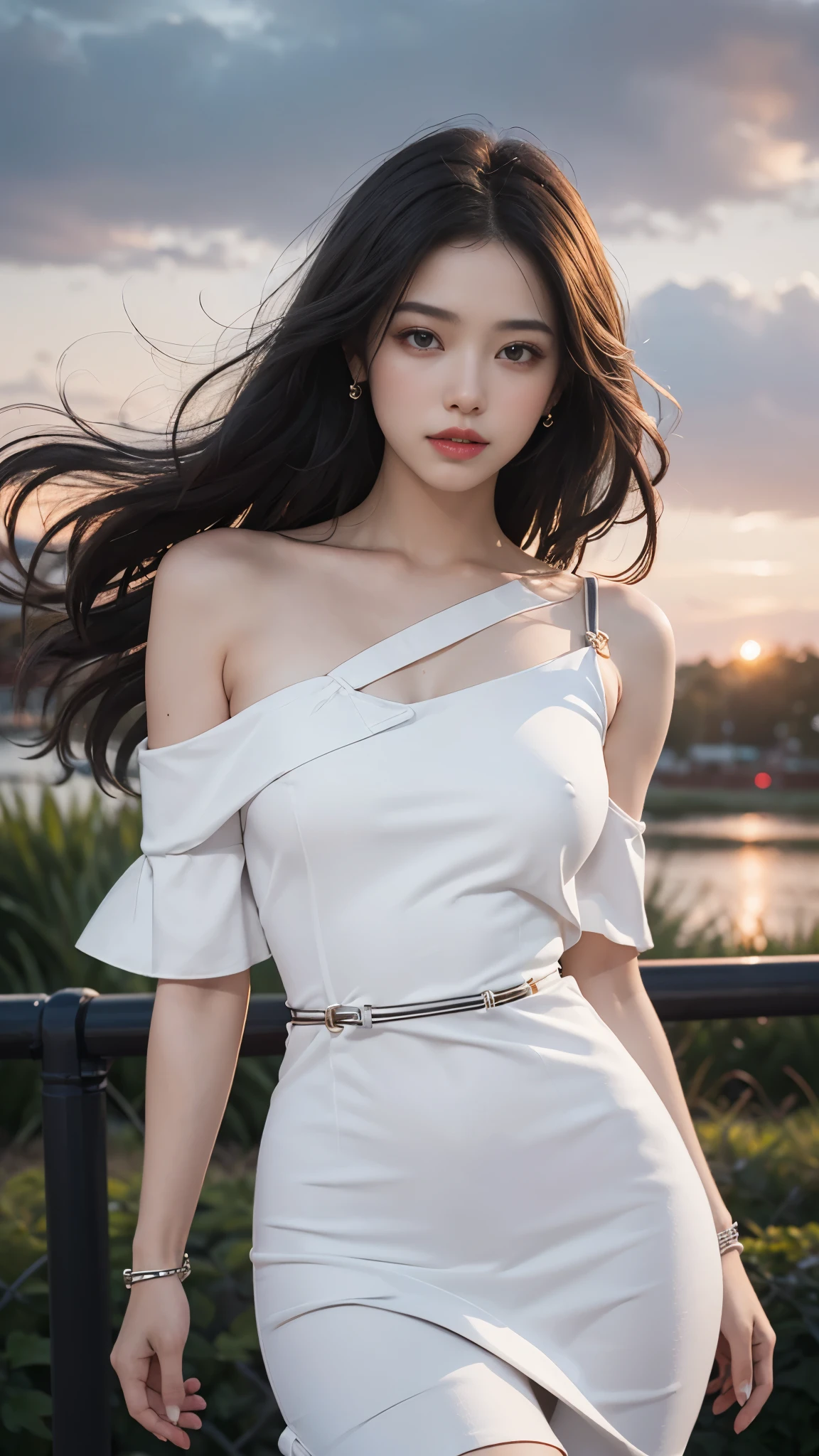 A woman in a white dress posing for a picture - SeaArt AI
