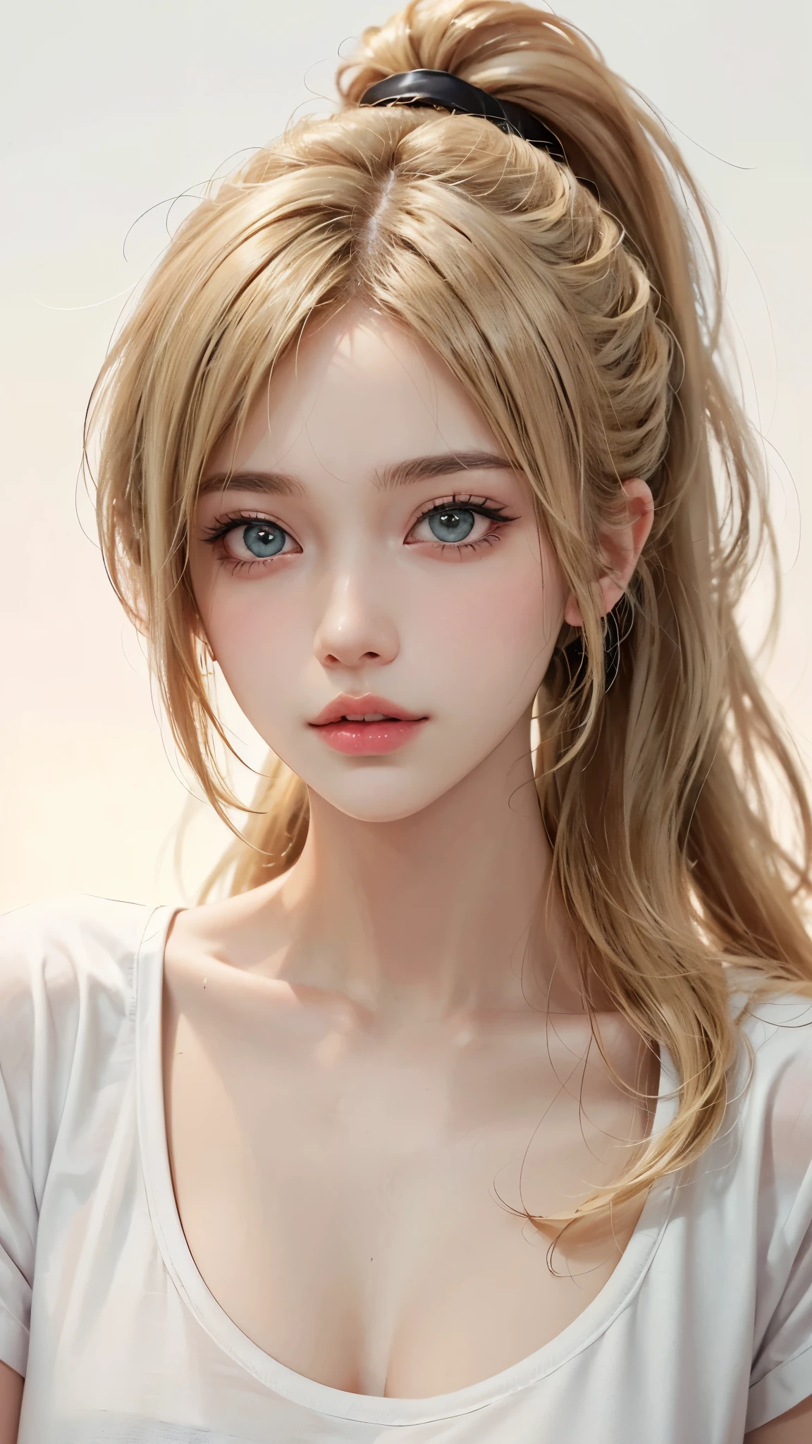 (UHD, retina, masterpiece, accurate, anatomically_correct, textured_skin, super_detail, high_details, high_quality, best_quality, high_res, 1080P, HD, 4K, 8k, 16k), (beautiful_detailed_eyes, beautiful_detailed_lips, extremely_detailed_eyes_and_face), soft_lighting, physically-based_rendering, vivid_colors, (shiny_hair, shiny_skin, tanned_skin, blush), (bangs:1.5), eye_reflection, (bokeh, simple_background), (medium_hair, blonde_hair:1.5),