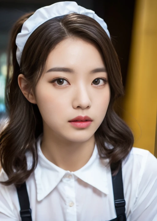 cameraman behind、maid costume、whole body、A woman with the same face as last time(misaki),4K、1people's women、slender、 Loose wavy styling 、seductive and attractive,Including face and skin texture,detailed eyes、a seductive look