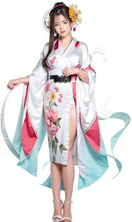 1girl, solo, japanese_clothes, long_hair, kimono, hand_fan, red_eyes, full_body, hair_ornament, makeup, downblouse, very_low_claveage_exposed_half_of_breasts, showing_half_Very_large_breast, transparent_background, very_long_hair, lipstick, hair_stick, holding, folding_fan, wide_sleeves, white_hair, flower, red_lips, sash, personification, standing, jewelry, hair_flower, holding_fan, hair_rings, obi, long_sleeves, white_kimono, (8k, Best Quality, Masterpiece:1.2), (Realistic, Photorealistic:1.37), Ultra Detail, 1 Girl,Cute,Solo,Beautiful Detailed Sky,Date,(Blush),(Smile:1.15),(Closed Mouth)Small Breasts,Beautiful Detailed Eyes,(Long Hair: 1.2),Floating Hair NovaFrogStyle, Upper Body