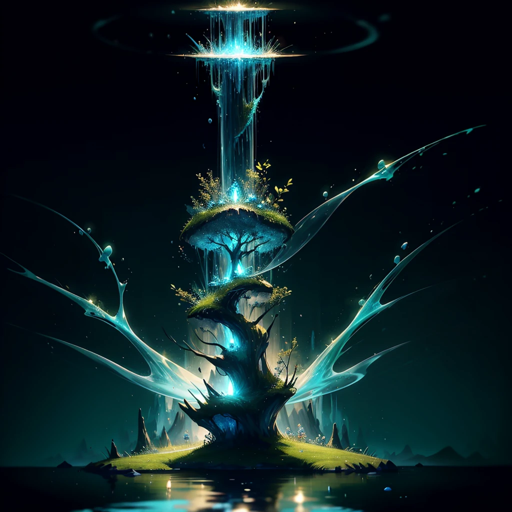 A masterpiece of glass sculpture,There are plants inside, water,Elven Lands,lord of the ring,Avatar,luminescent, fantasy, high quality, high detail, best quality,