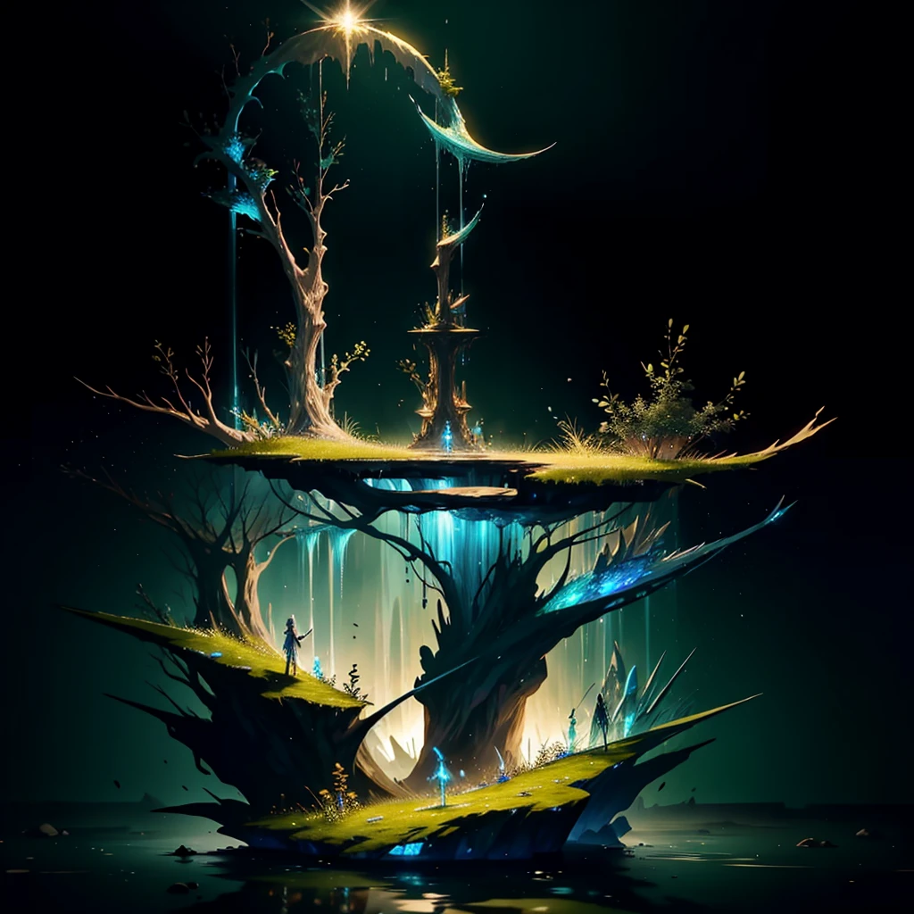 A masterpiece of glass sculpture,There are plants inside, water,Elven Lands,lord of the ring,Avatar,luminescent, fantasy, high quality, high detail, best quality,