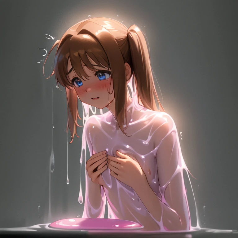 {{{{amazing quality, great quality, high quality, very aesthetic, aesthetic, best quality}}}},
realistic, photo, shadow, Three-dimensional, absurdres, Digital art,
{{{magical girl lyrical nanoha}}}, {{{Nanoha Takamachi}}}, ,
brown hair, medium hair, shiny hair, twin tails, white ribbon,
blue eyes, big eyes, round eyes, tareme,
{{flat chest}}, {{small breasts}}, {{detailed body}}, slim thighs, thin thighs,
{{{{Magical girl}}}}, beautiful girl, one girl, cute, pretty, lovely, charming, teenage, kaw younger sister,
distress, resistance, defeat, inferiority, absurdres, aroused, sexual pleasure, troubled face, shy, orgasm, sensitive body, Sweat, trembling, {{torn clothes}}, {{wet clothes}}, {{melted clothes}}, {{transparent clothes}}, {{damaged clothes}}, {{Completely nude}}, {{half-naked, girl}} gets wet, wet hair, A girl is immersed up to her waist in cloudy liquid, A girl is immersed up to her shoulders in cloudy liquid, upper body, slime bath, A huge transparent pink slime attacks a girl, A huge transparent pink slime clings to the girl's body, A huge transparent pink slime clings to the girl's chest, A huge transparent pink slime caresses a girl's breasts, A huge transparent pink slime clings to the girl's crotch, A huge transparent pink slime caresses the girl's crotch,
