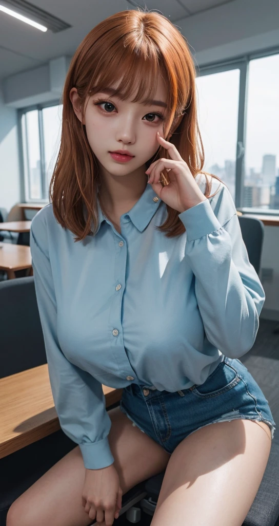 Best Quality Detail:1.2, realisitic, 8K UHD, hight resolution, 1girl in:1.2, The ultra-detailliert, High quality textures, intricate detailes, detaileds, Very detailed CG, High quality shadows, Detail Beautiful delicate face, Detail Beautiful delicate eyes, depth of fields, Ray traching, masterpiece, best quality,ulzzang -6500-v1.1:0.6, pureerosface_v1, Pretty Kpop Girl, Korean Urzan Face:1.1, milf, 28 year old woman,long neon orange hair,shiny_skin,thin_waist,huge breasts, polka_dots_midi_shirt,socks,converse, night, 4K 8K UHD Full Color RAW Photos, Fuji Film(Medium format:1.2), Hasselblad:1.2, Carl zeiss:1.1, Incredible dynamic range photography(UTIL_Art by Smoose-768:1.1), hight resolution, High pixel count, clear details, crisp image, Natural color reproduction, Noise Reduction, High fidelity, qulity, Software Improvements, Upscaling, Optimized algorithms, Pro-level retouching,crowd:1.1,depth of field,looking at viewer,random pose at the office meeting room,random pose, office meeting room atmosphere,