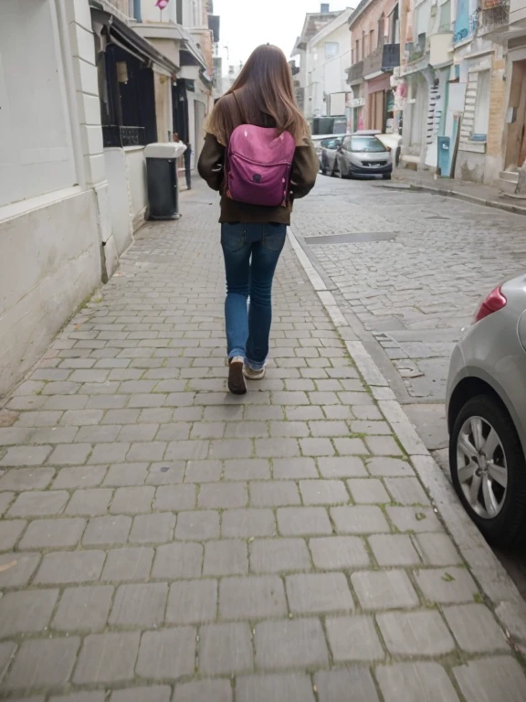 Straigthening of the hair of the woman walking. I want her hair very thin and straight. I want straightening totally. Keep the same hair color