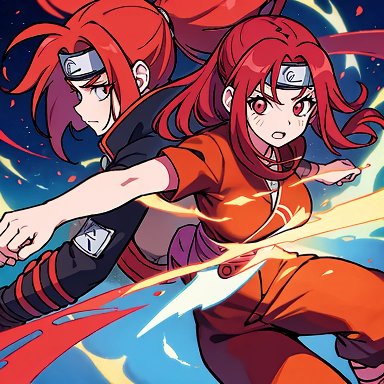 Woman with red and tied hair being a member of Naruto's Akatsuki 