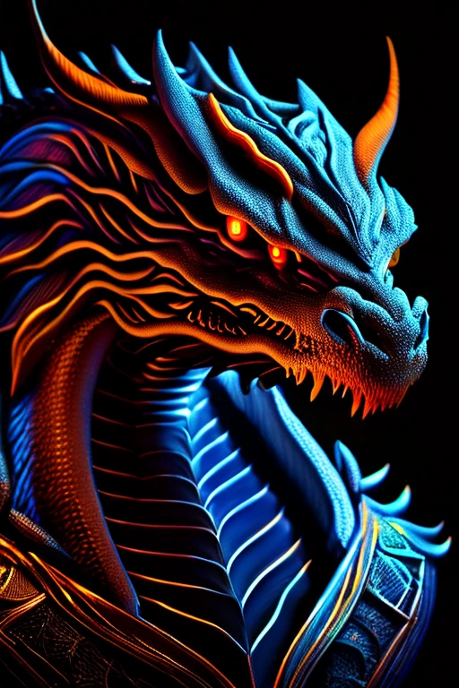 mysterious dragon face, looking to the lens, angry face, Black light painting, Arabesque background, HD, ((Zoom out))