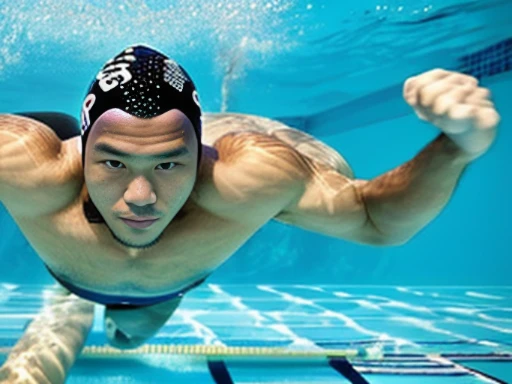 Full body image of a Japanese man、A male student is falling、A member of the male swimming team has collapsed.、A male lifesaving member collapses.、A member of the men&#39;s water polo team has collapsed.、Shaved Head Man、Dark-skinned man、muscular man、man sinking in the bathtub、man sinking at the bottom of the pool、man sunk to the bottom of water、A man wearing a skin-tight black speedo swimsuit、A young man sinking with his eyes open、Young man sinking with his mouth open、Man lying on his back、A man with a surprised expression、A man with a sad expression、strangled man、man being suffocated、Full body image of a man submerged in water、A man participating in a swimming competition、competitive swimming man、swimming school men、male swimming instructor、one man、male player、A man wearing nothing on his upper body、A man pretending to be murdered、male actor playing a corpse、The man who plays the role of being killed underwater、Suspense drama、mystery drama、Underwater perspective、perspective from below、A young man opens his eyes and plays the role of a corpse.、The whole body is visible、facing forward