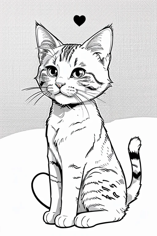 coloring page for kids, cat, cartoon style, cute, tick line, low detail, no shading