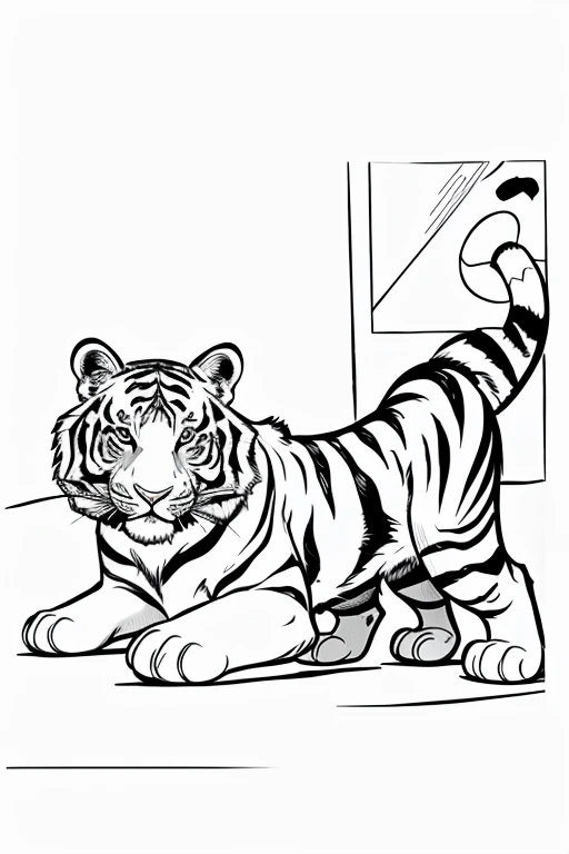 coloring page for kids, tiger, cartoon style, tick line, low detail, no shading