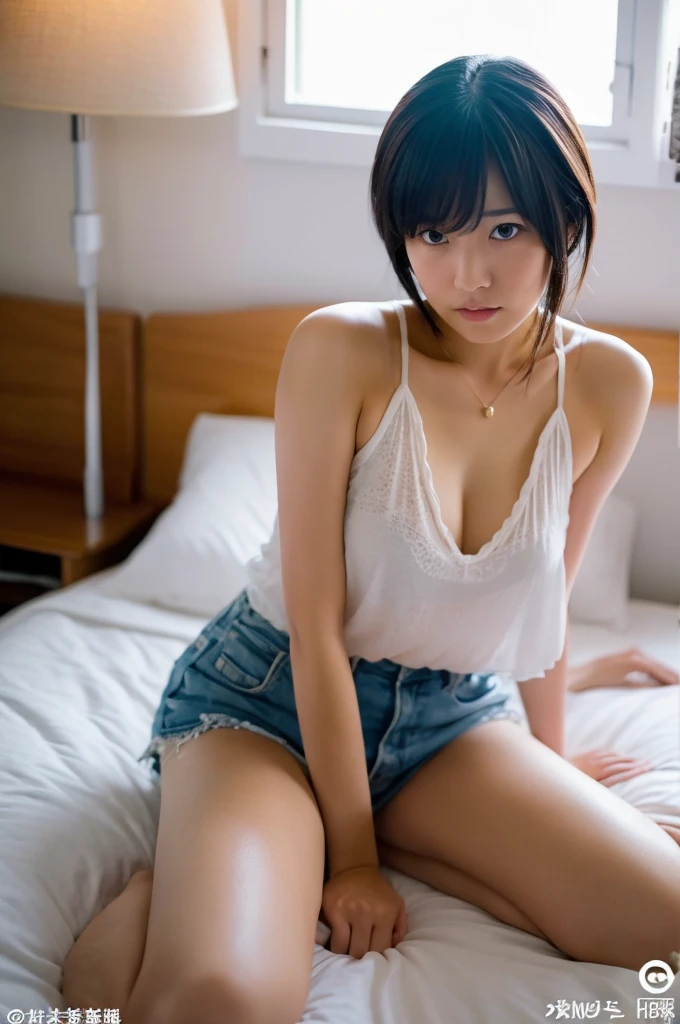 Minami Hamabe　Similar　shortcut　At the bed　Barely　open your legs　sad expression　Invite