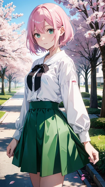 Anime girl with pink hair and green eyes posing for photo, Haruno Sakura, Best Anime 4K Konachan Wallpapers, seductive anime girls, Kitagawa Marin fan art, Sakura petals surround her, splash ink art anime loli, anime style 4k, Anime cute art style, High quality anime art style, Detailed anime artwork, anime wallpaper, anime best girls